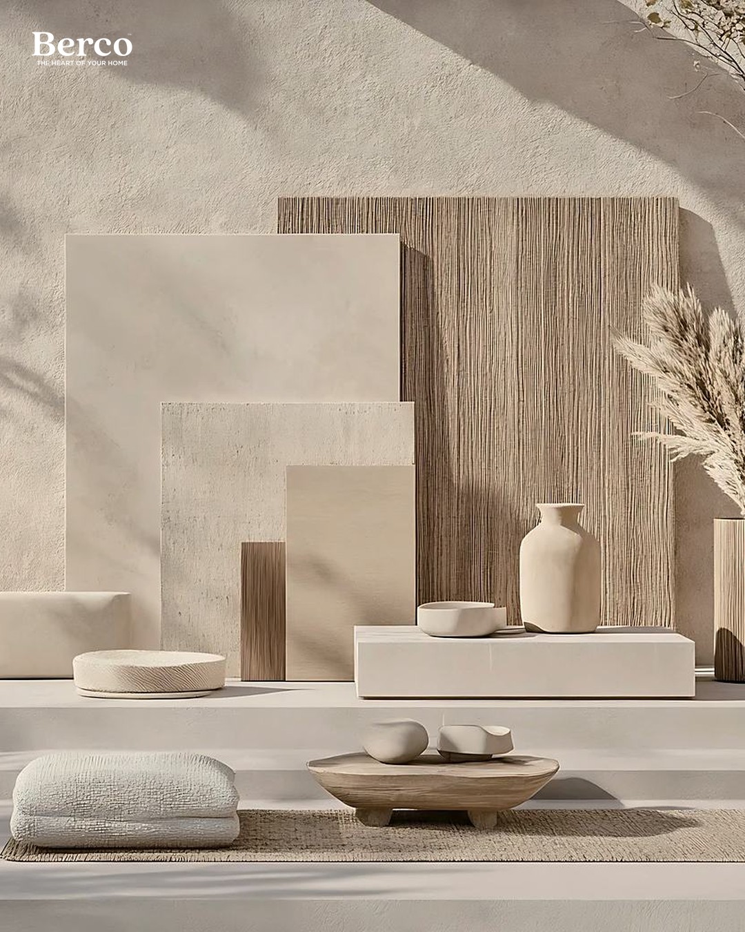Berco material and finish samples — oak, lacquer, quartz and hardware