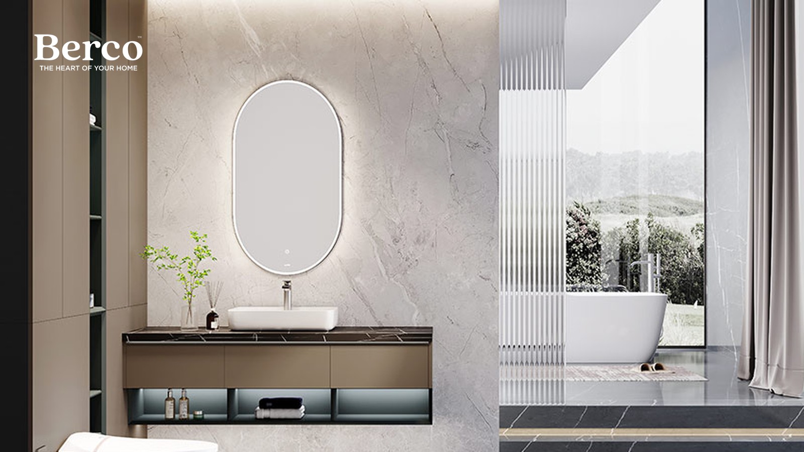 Taupe Wall-Hung Vanity With Lit Niche — view 2