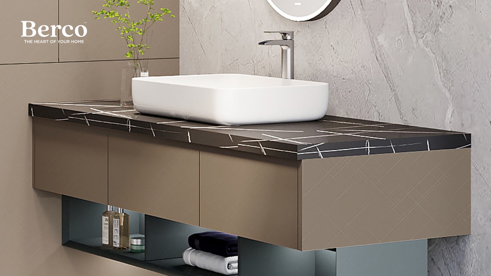 Taupe Wall-Hung Vanity With Lit Niche — view 3