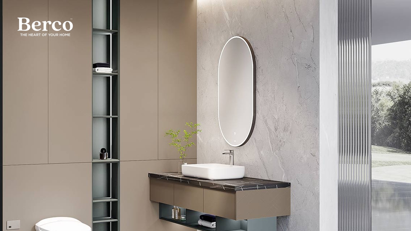 Taupe Wall-Hung Vanity With Lit Niche — view 4