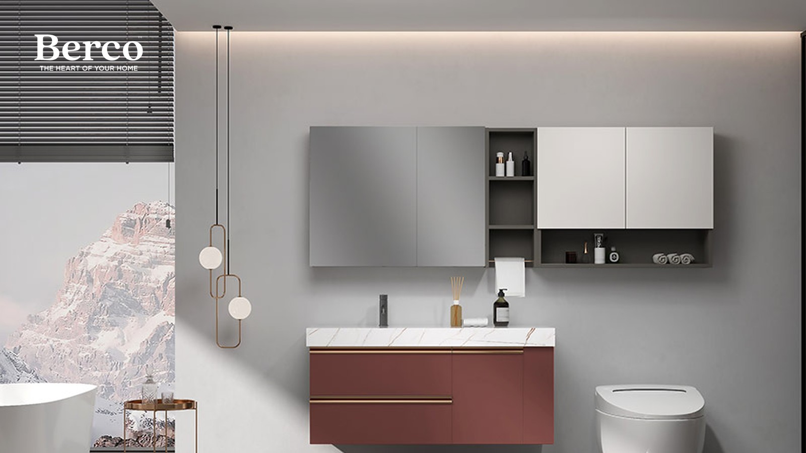 Terracotta Vanity With Brass Rails — view 2