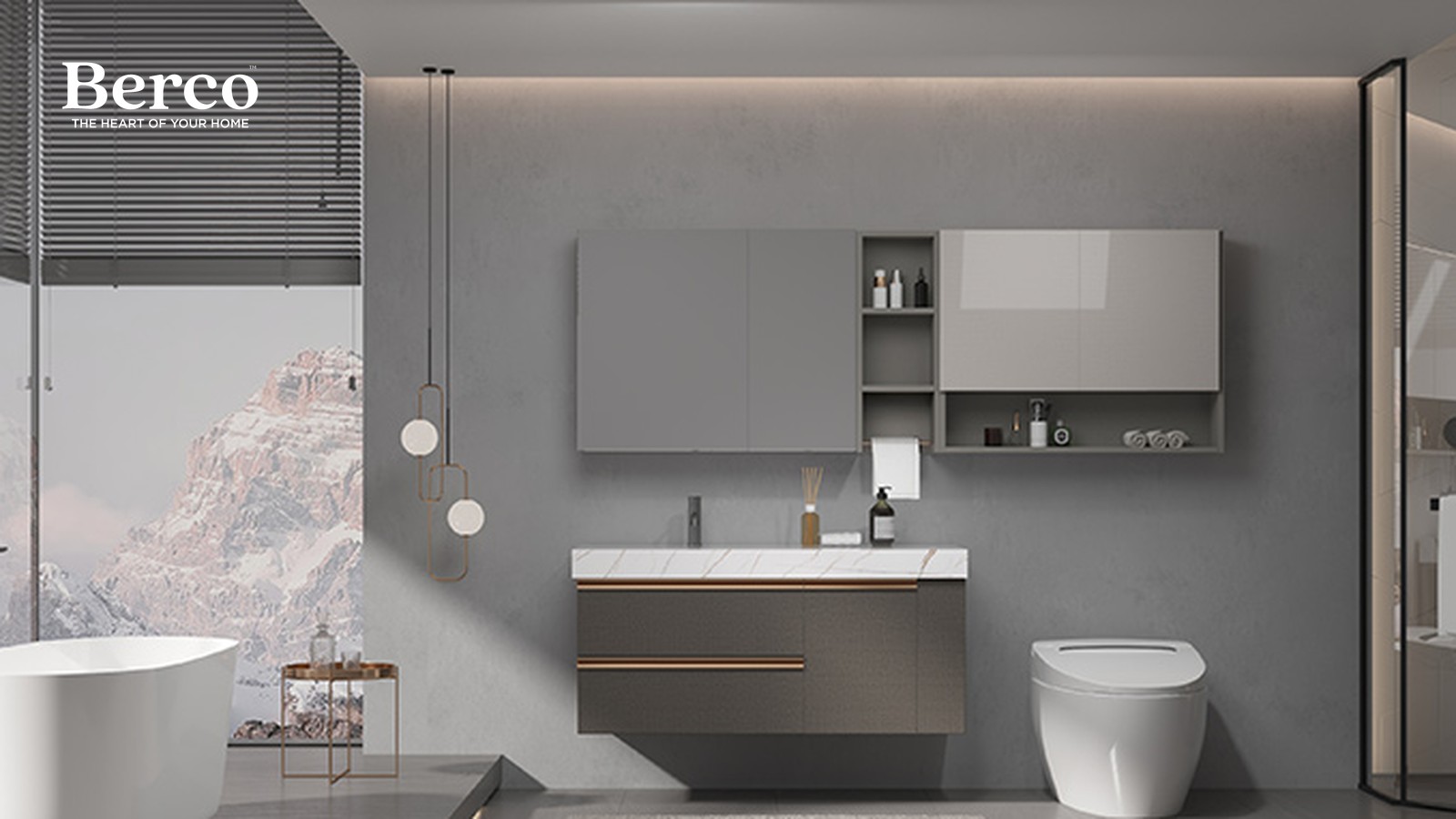 Textured Brown Vanity With Copper Rails — view 2