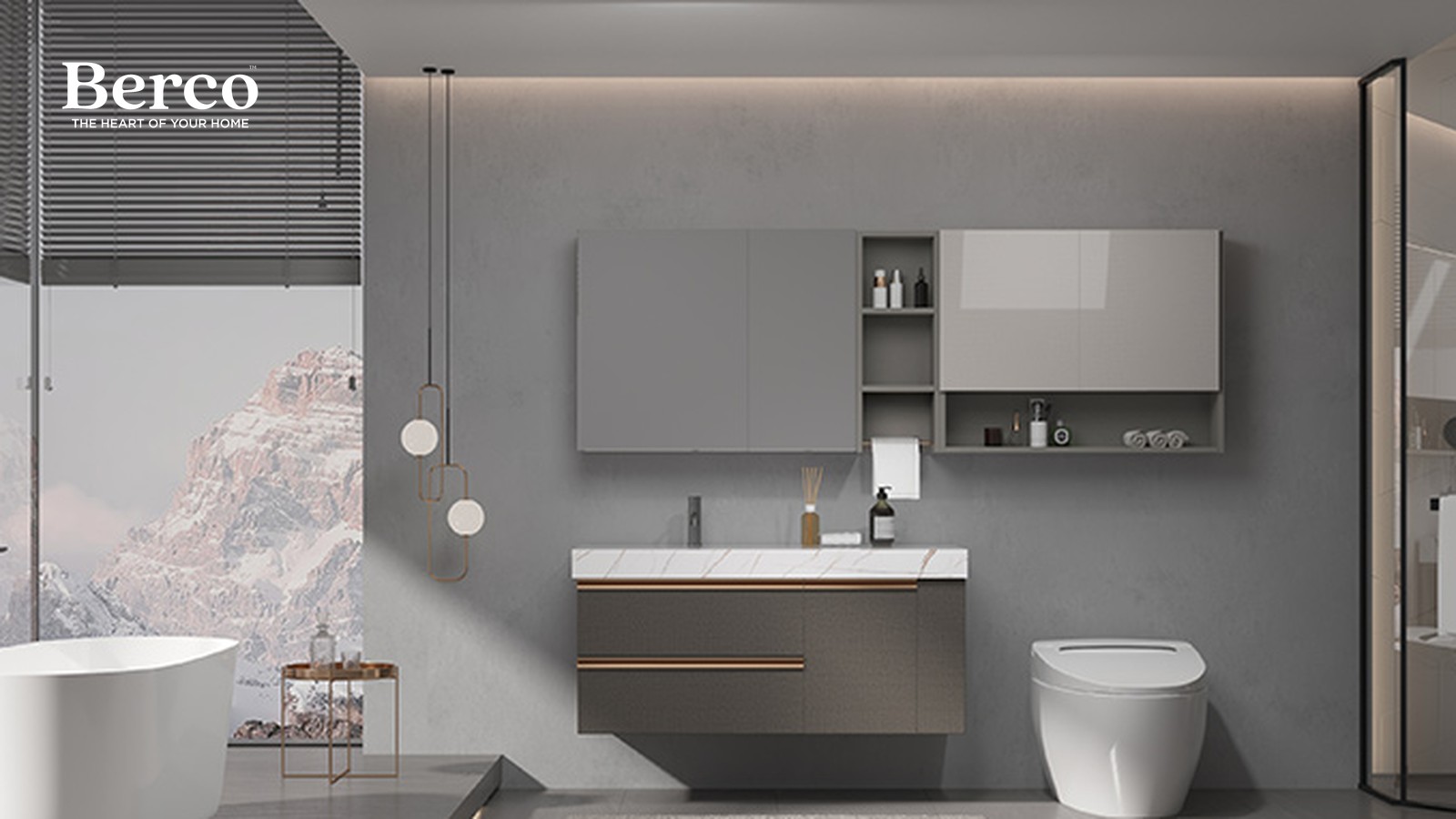 Textured Brown Vanity With Copper Rails — view 3