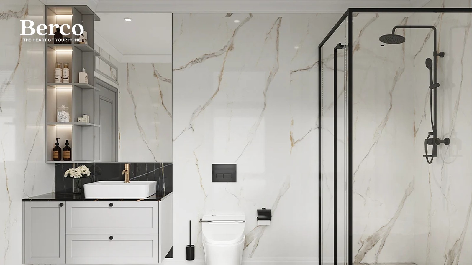 White Shaker Vanity, Black Stone Top — view 3