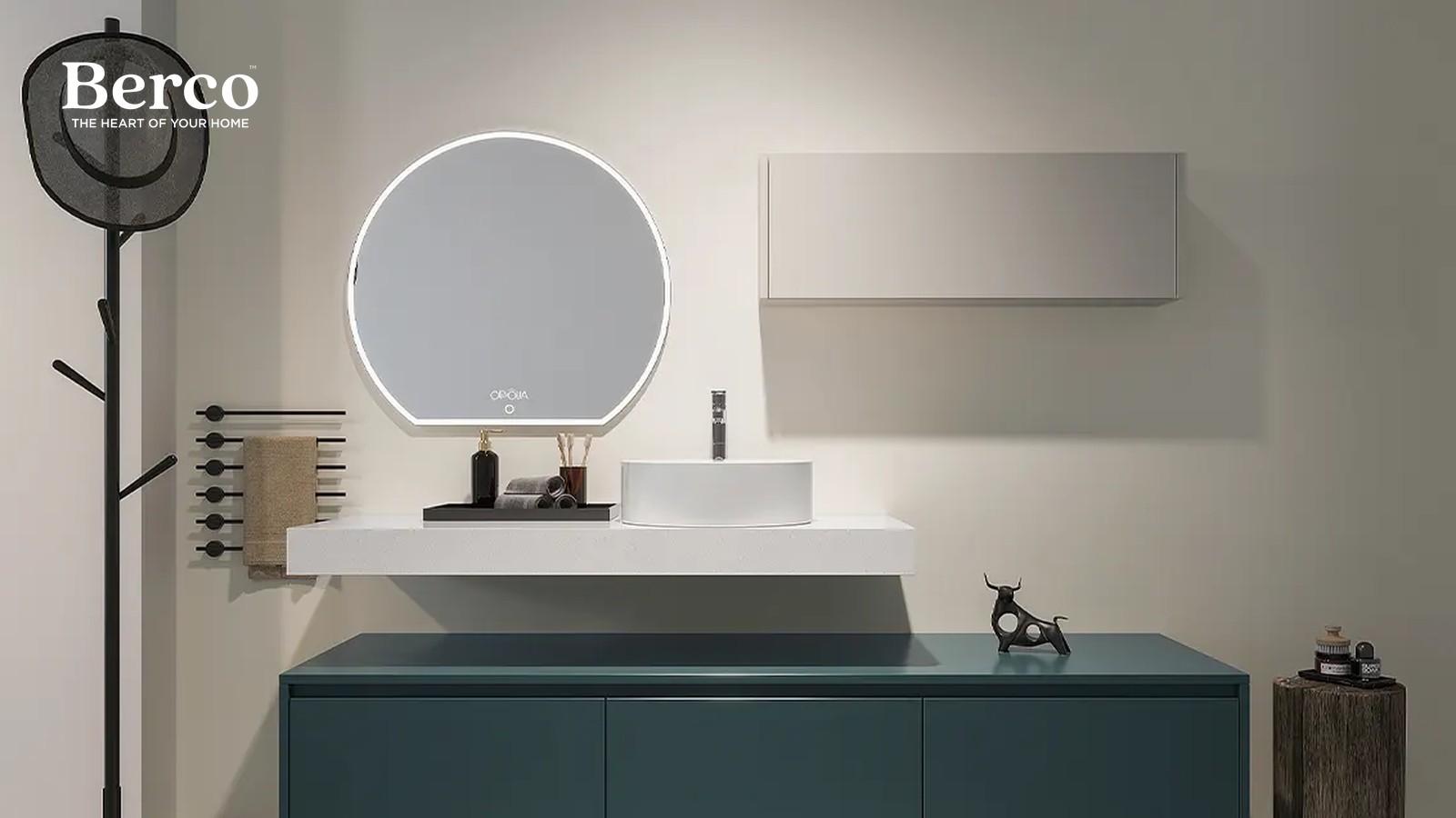 Teal Console And Stone Basin Ledge — view 2