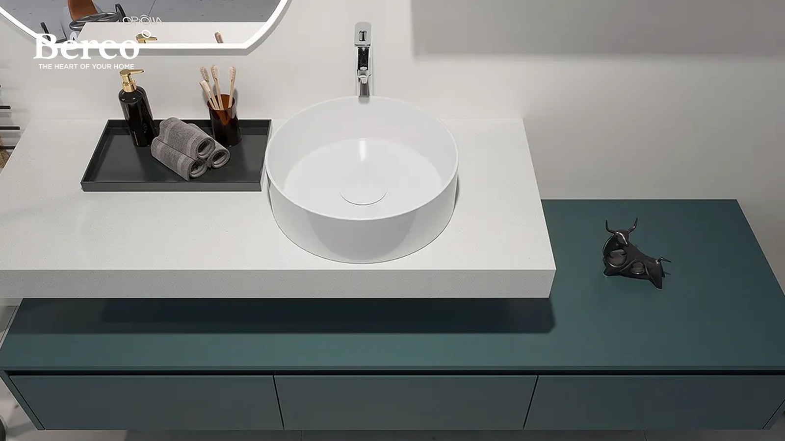 Teal Console And Stone Basin Ledge — view 4