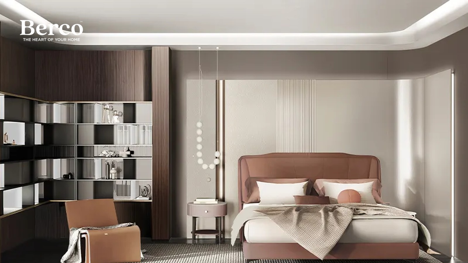 Terracotta Headboard, Corner Display Shelving — view 2