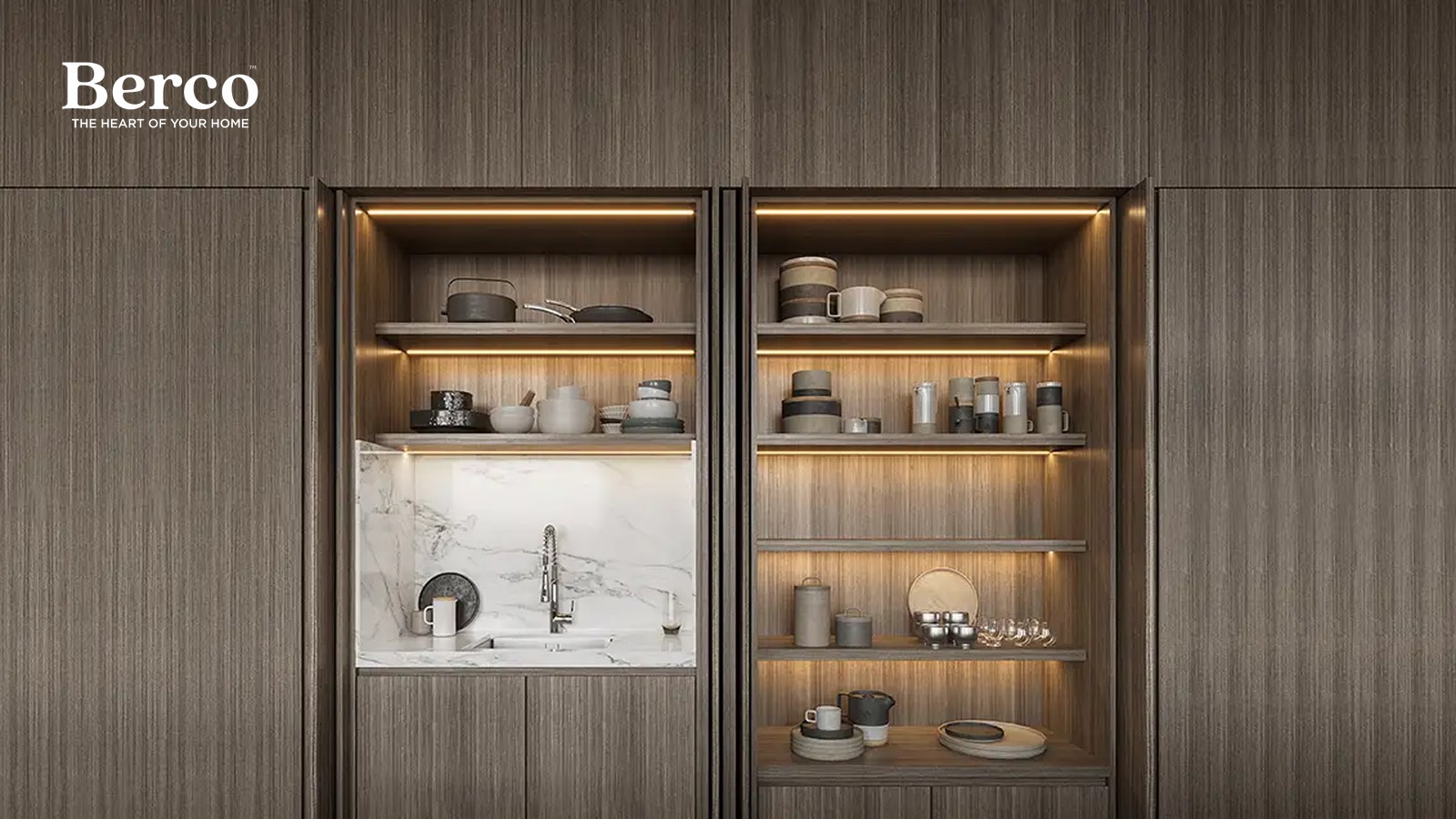 Grey-Stained Wood Wall With Marble Island — view 3