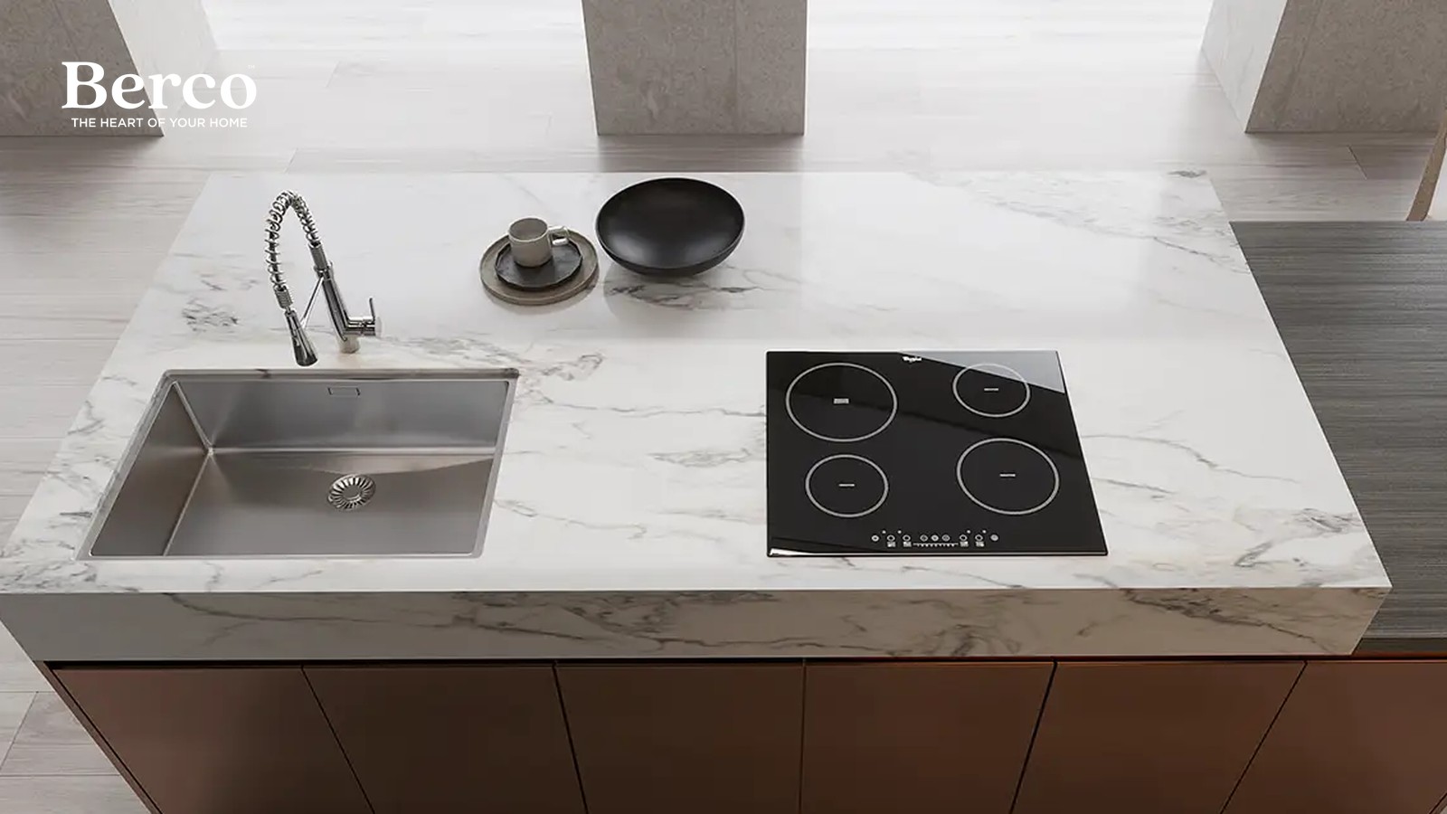 Grey-Stained Wood Wall With Marble Island — view 4