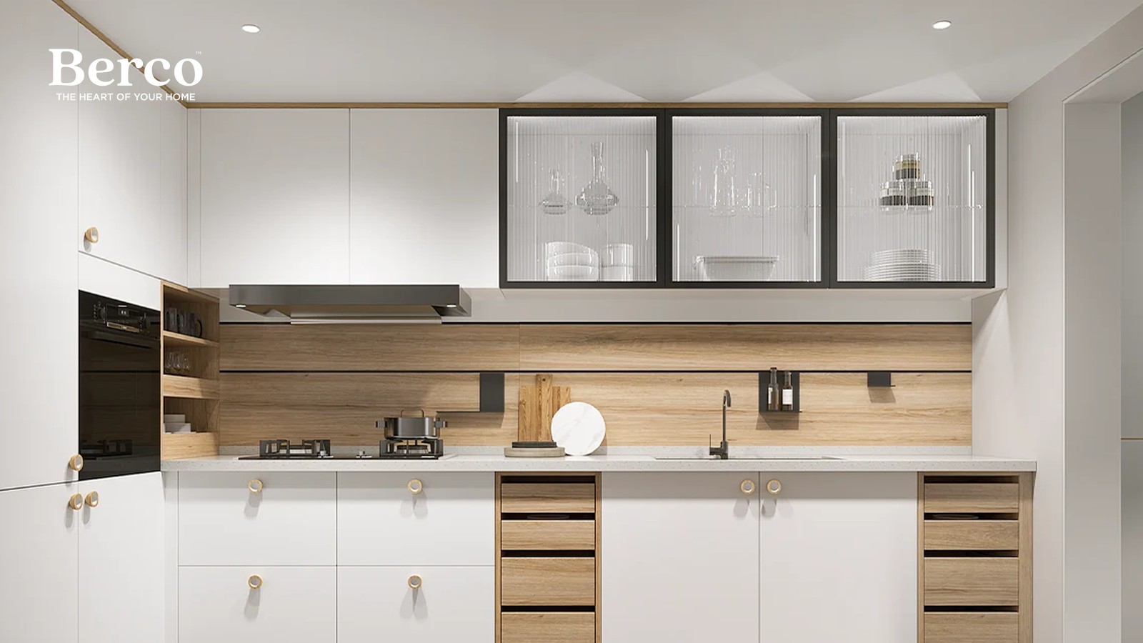 White And Oak Two-Tone Wall Kitchen — view 2