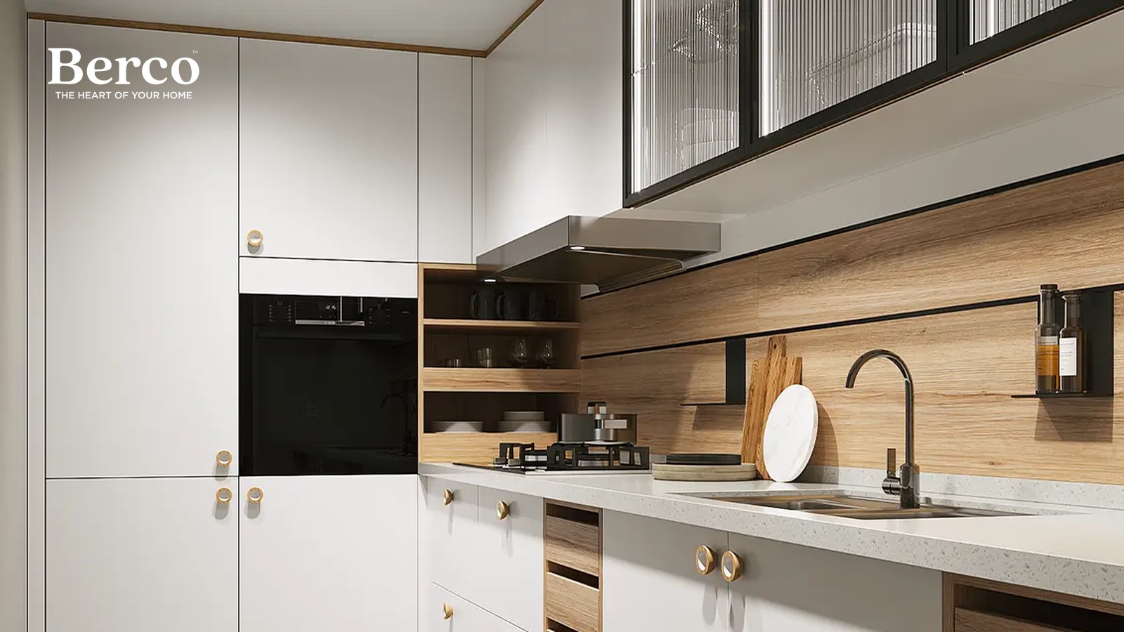 White And Oak Two-Tone Wall Kitchen — view 3