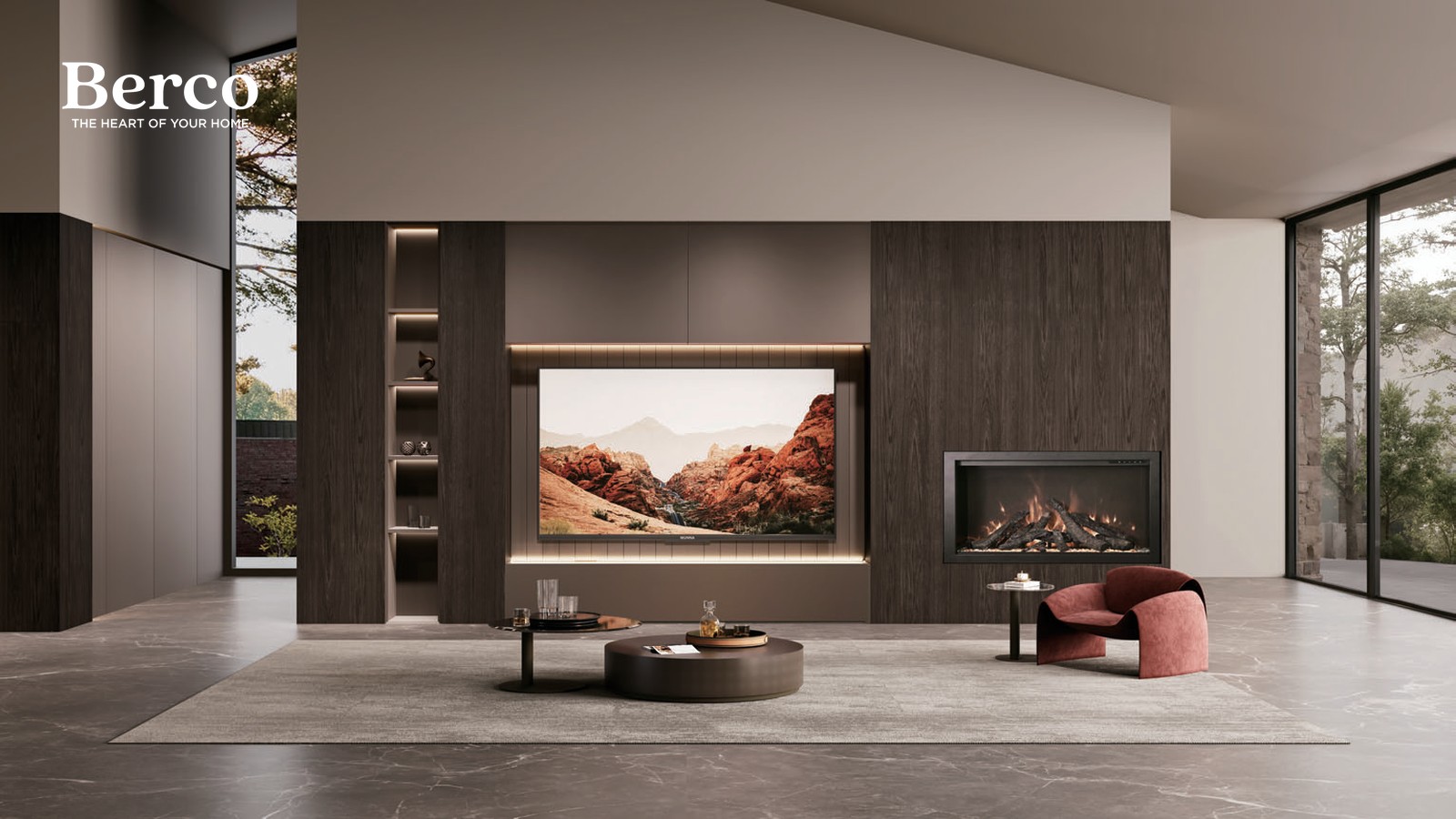 Living-room media wall cabinetry with concealed storage — Berco design reference