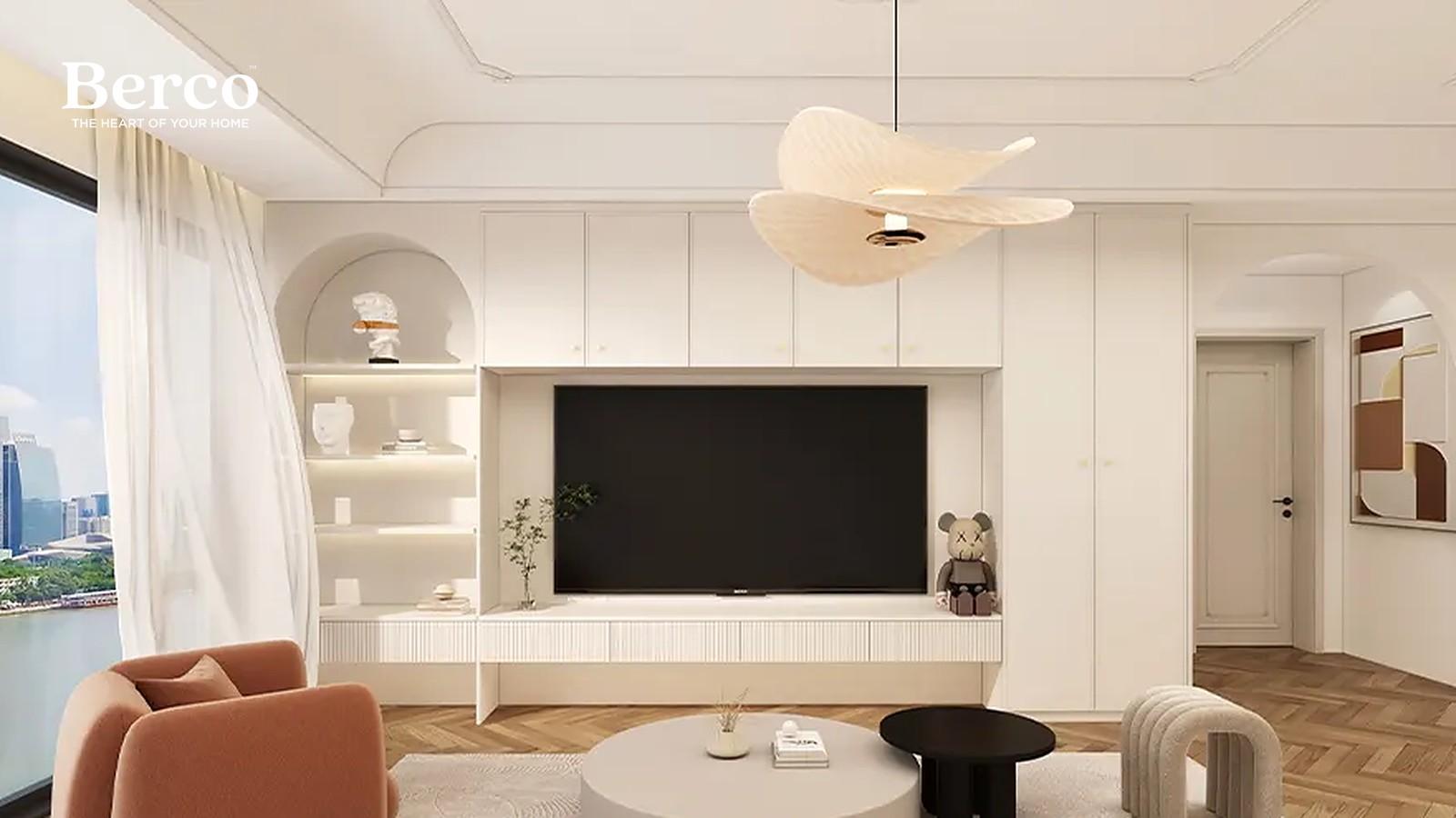 Charcoal Fluted Panels and Cream Storage — view 2
