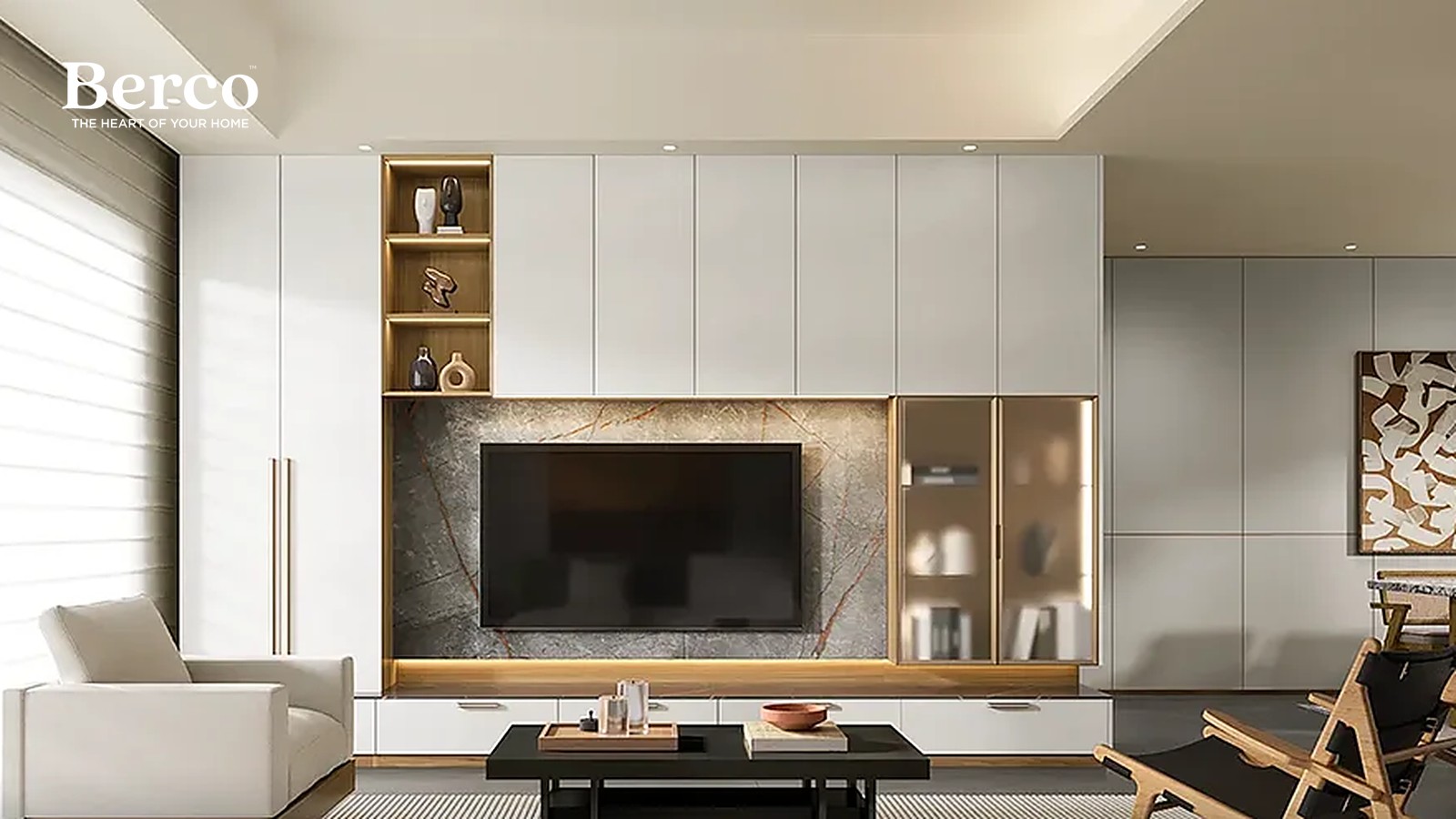 Charcoal Fluted Panels and Cream Storage — view 3