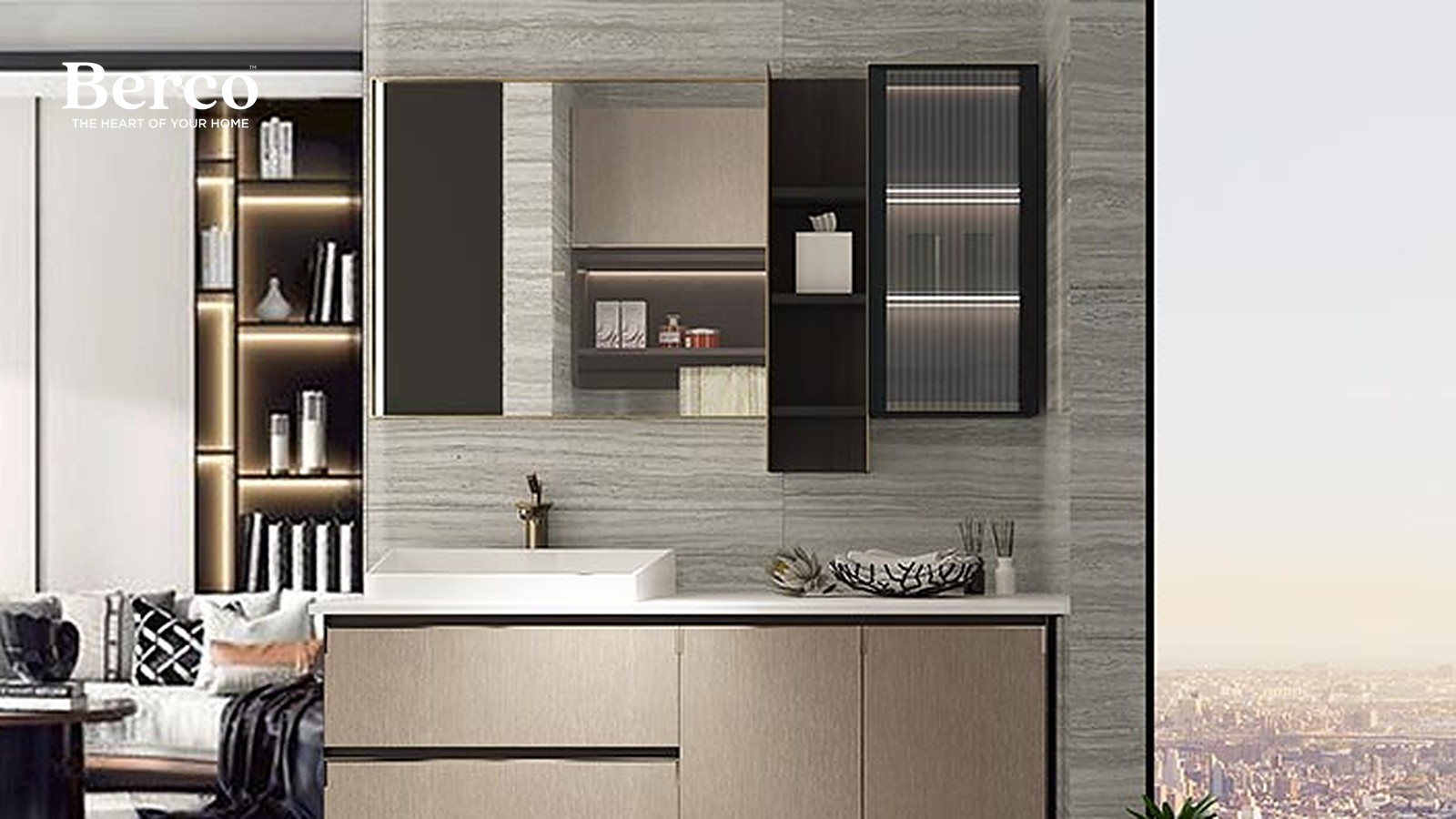 Greige Joinery and a Marble Feature Wall — view 2