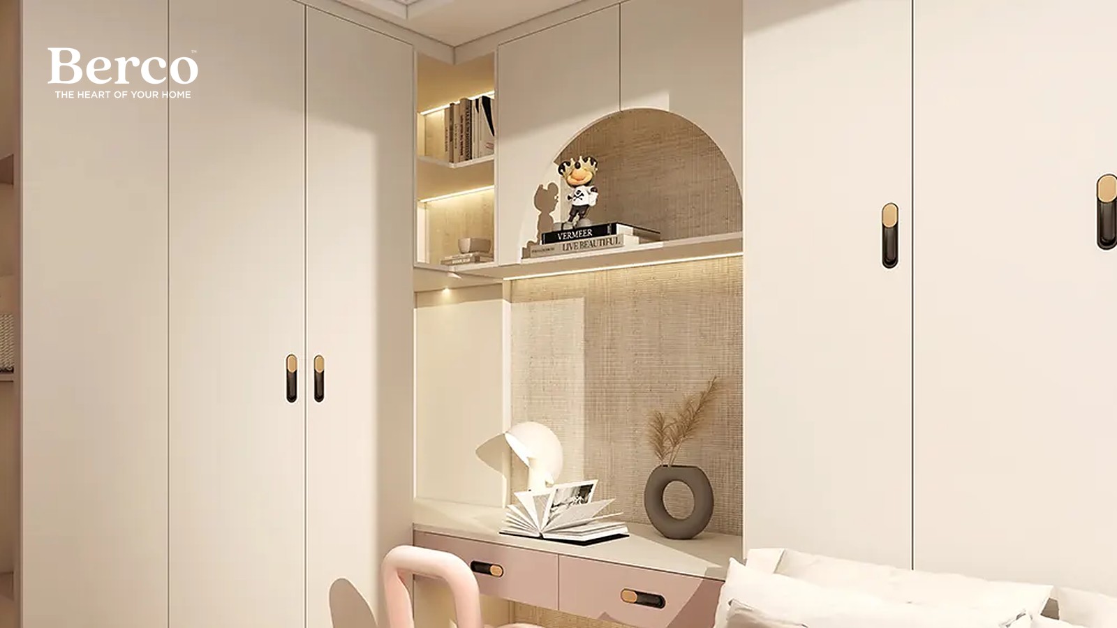Cream Cabinetry With Arched Rattan Niche — view 2