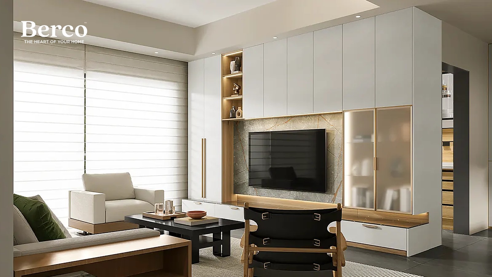 White and Oak Wall-to-Wall Storage — view 2