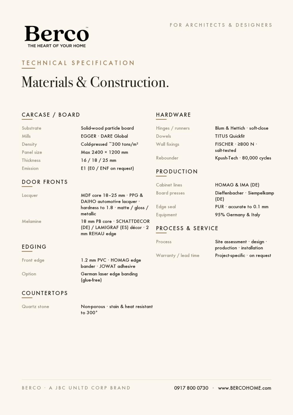 First page of the Berco technical specification sheet