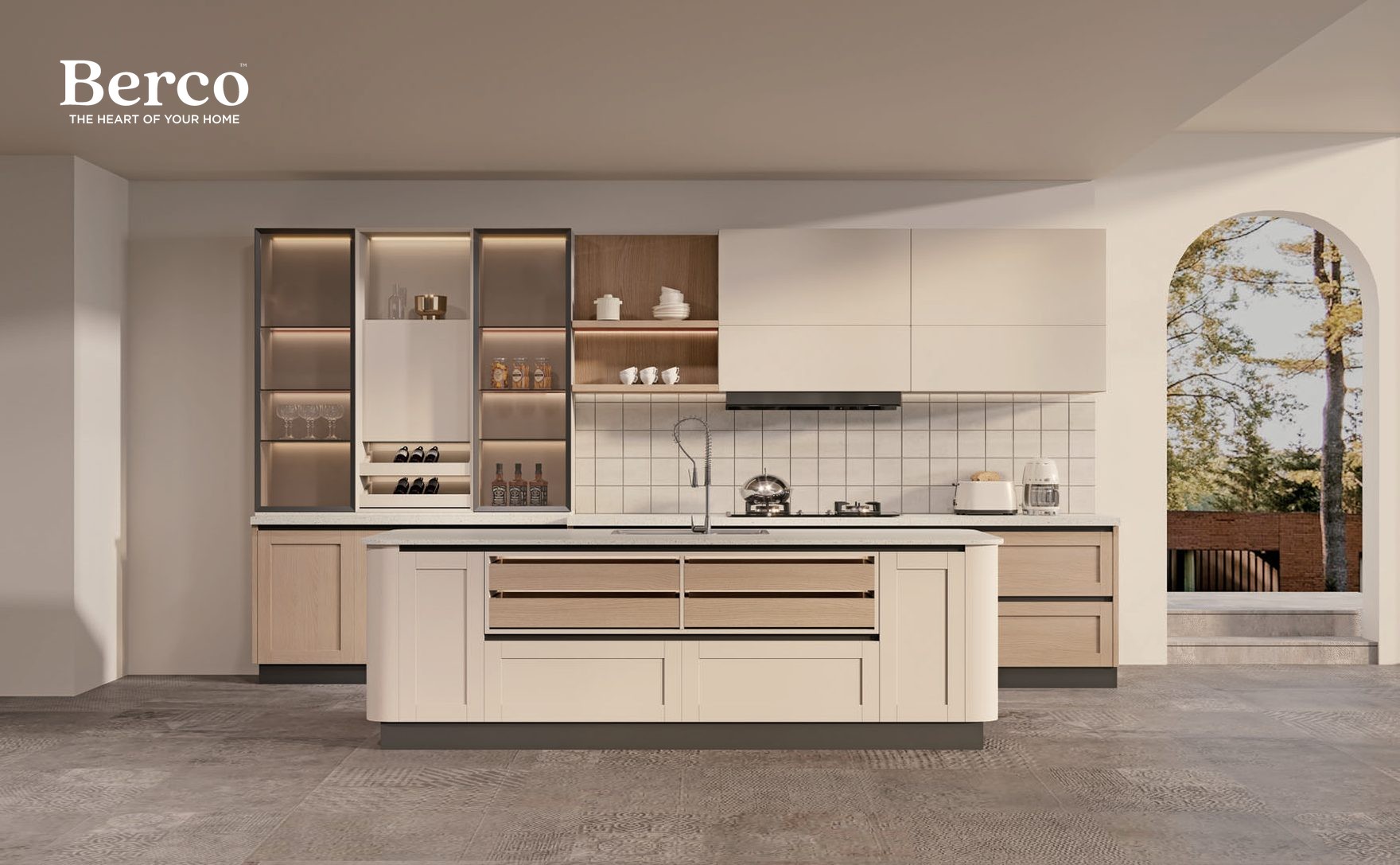 Custom kitchen cabinetry with island and warm wood finishes in a Philippine home — Berco design reference
